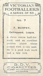 1933 Godfrey Phillips Victorian Footballers (A Series of 50) #7 Frank Murphy Back